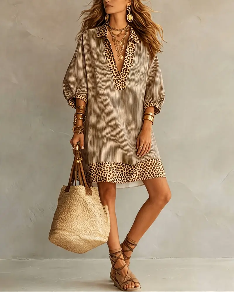 Marfie | Gestreiftes Kleid mit Leoparden-Details