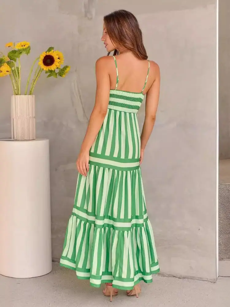 Marisol | Damen Maxikleid Gestreift Träger Taschen