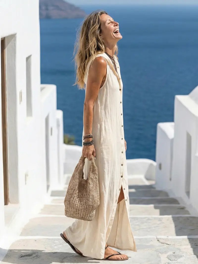 Marleen | Maxikleid mit Kapuze und Knopfleiste