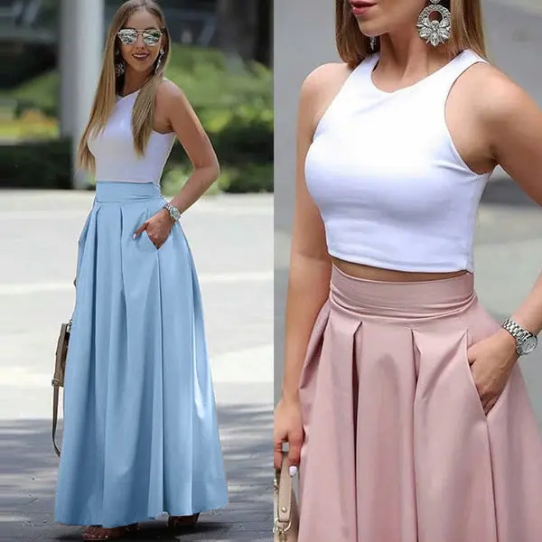 Marre | Damen Hoher Taille Plisseerock | Maxi