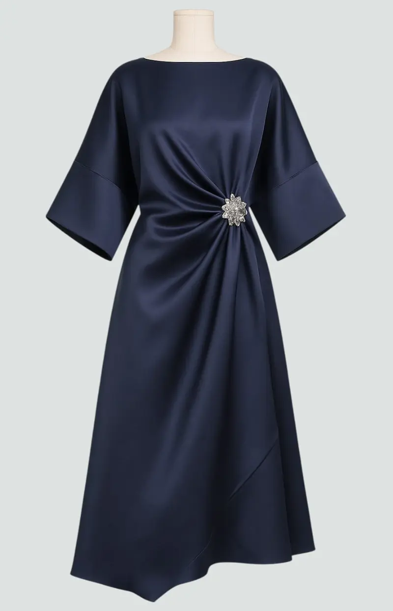 Martina | Damen Elegantes Drapiertes Maxi Kleid Mit Brosche