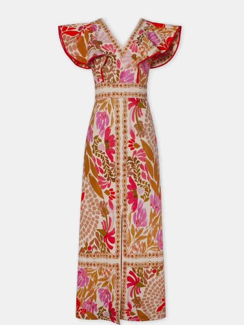 Maxikleid mit Blumenmuster und V-Ausschnitt für Damen