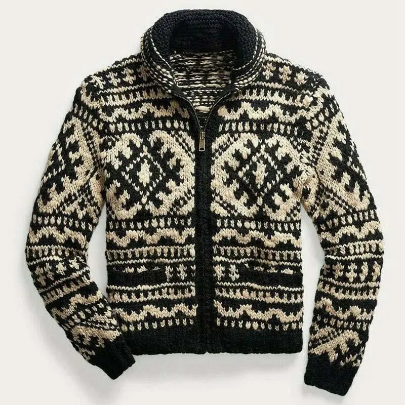 Men's Lapel Vintage Jacquard Knit Jacket