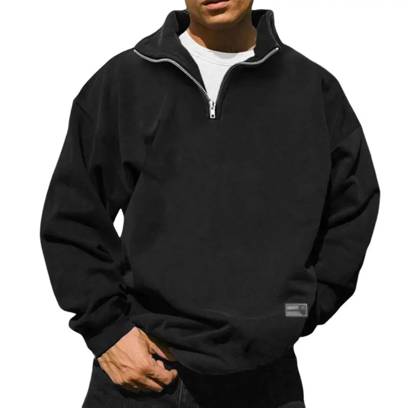 Men's Loose Fleece Stand Collar Solid Color Sweatshirt