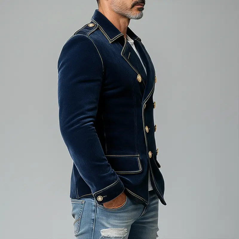Men's Matte Velvet Lapel Double-Breasted Jacket