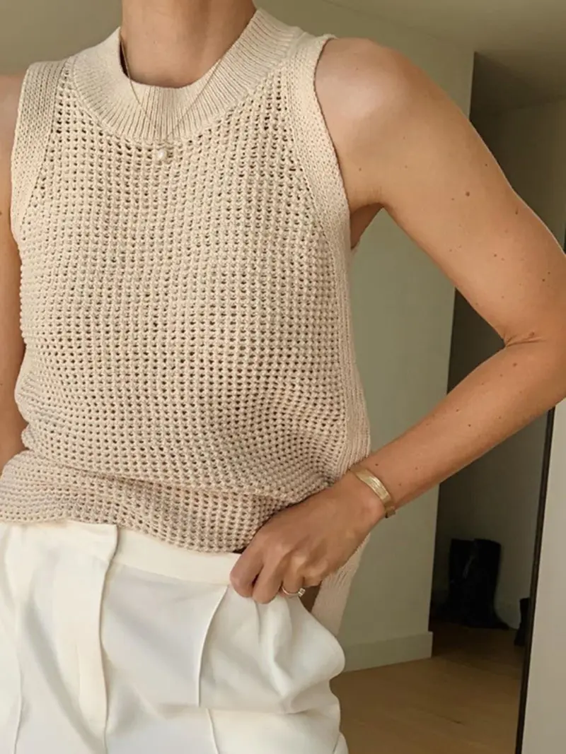 Mia | Strick Tank Top Damen Elegant Lochmuster