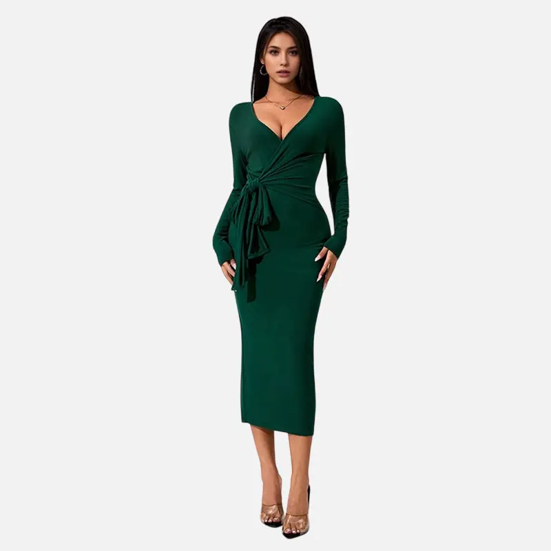 Midi-jurk met strik en middellange rok