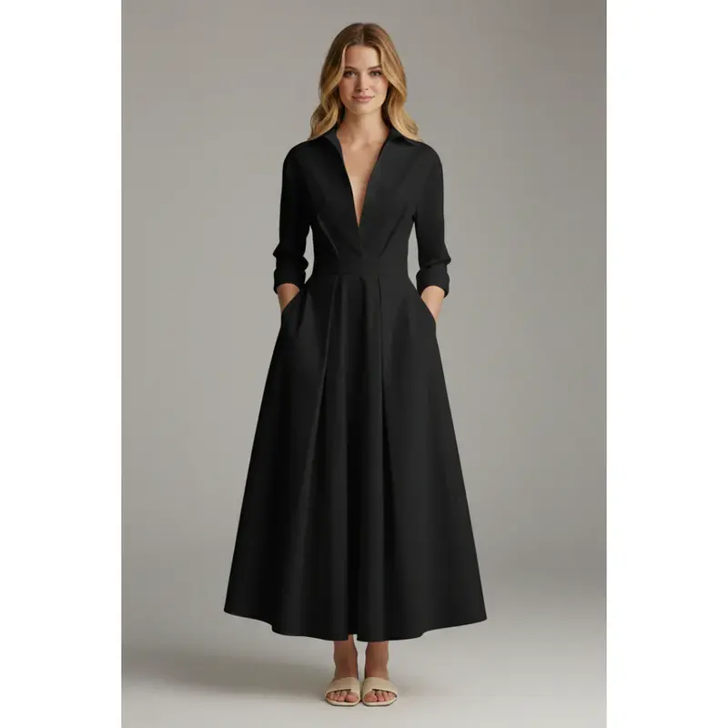 Mila | Damen Elegantes Ausgestelltes Hemdkleid