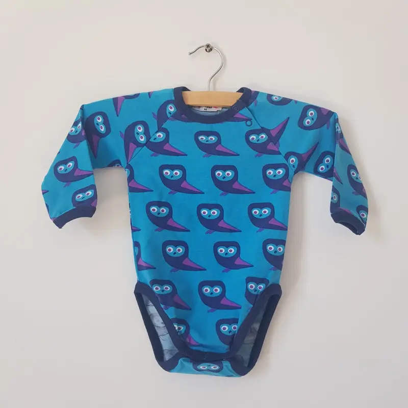 Mini Cirkus - Romper Longsleeve Body Owl Blue Uilen Blauw