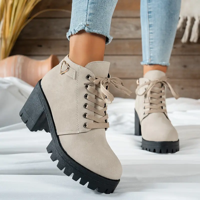 Mira | Damen Stiefelette mit Blockabsatz, Beige