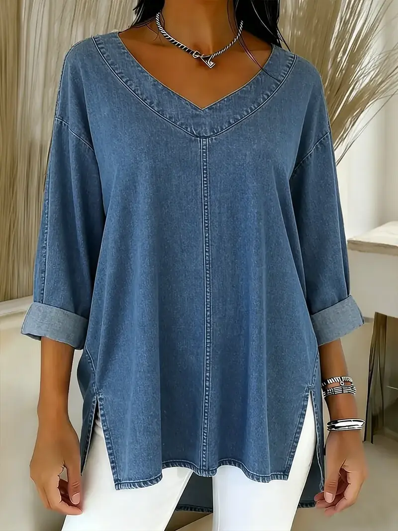 Mirela | Lockeres V-Ausschnitt Top mit Design
