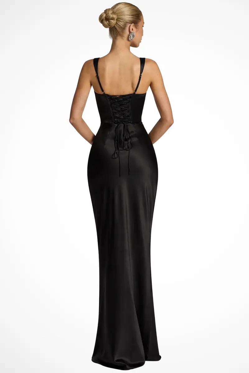 Mona | Damen Elegantes Square Neck Hochzeitsgäst Maxikleid