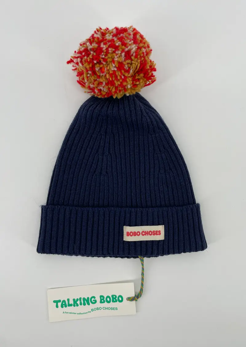 Muts Gebreid Donkerblauw Pompon Maat 1 - 2 Jaar