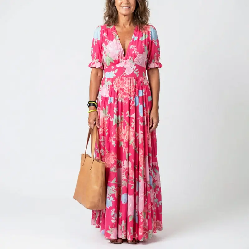 Nancy | Damen Geblümtes langes Sommerkleid