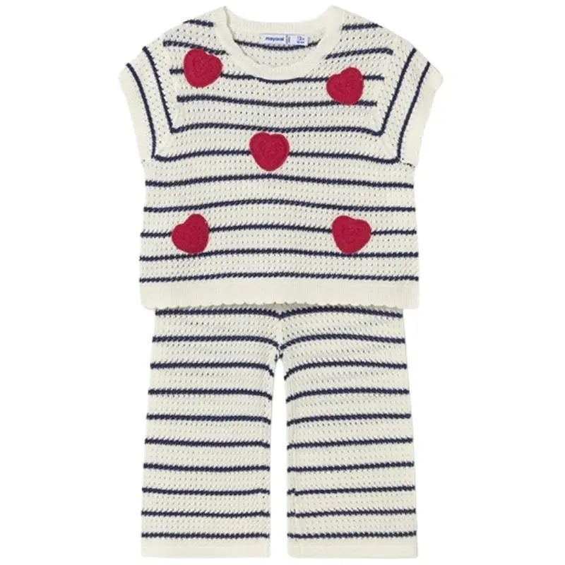 Natural gebreide set broek en top 1516