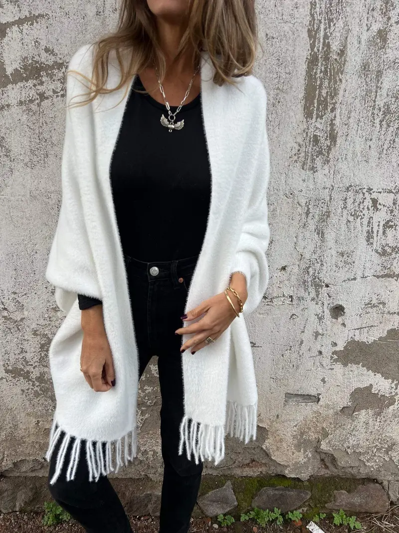 Nele | Damen Lange Offene Front Strickjacke
