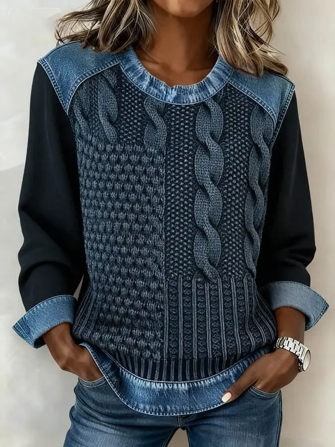 Nora | Casual Damenpullover mit farbigem Patchworkmuster