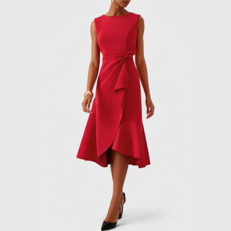 Olga | Asymmetrisch Ärmellos Midikleid