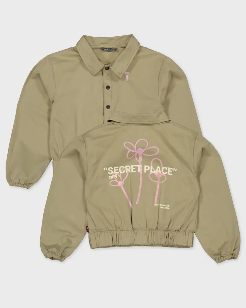 Olijfgroen jack met flamingoprint | Taupe Green