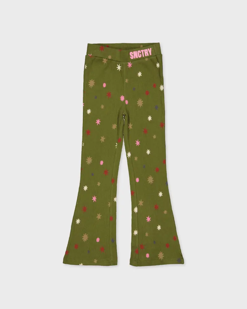 Olijfgroene flared broek met all-over print | AOP Green Graphic