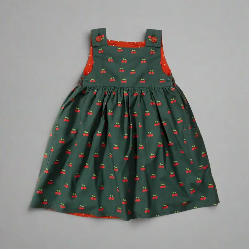 Olive Cherries Reversible Pinny Dress