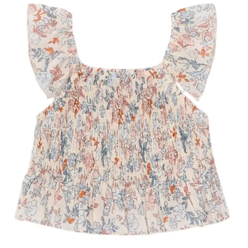 Oranje geprinte bambula top 3028