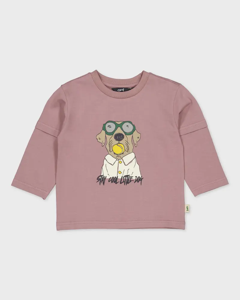 Oudroze shirt met frontprint | Dusty Mauve