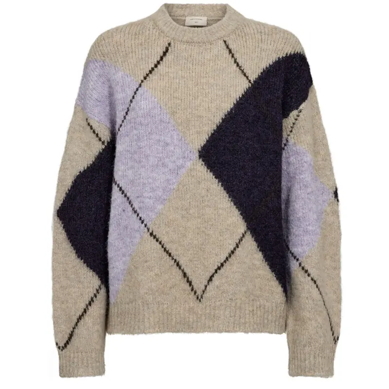 Oyster Grey Melange check pullover Grslulu