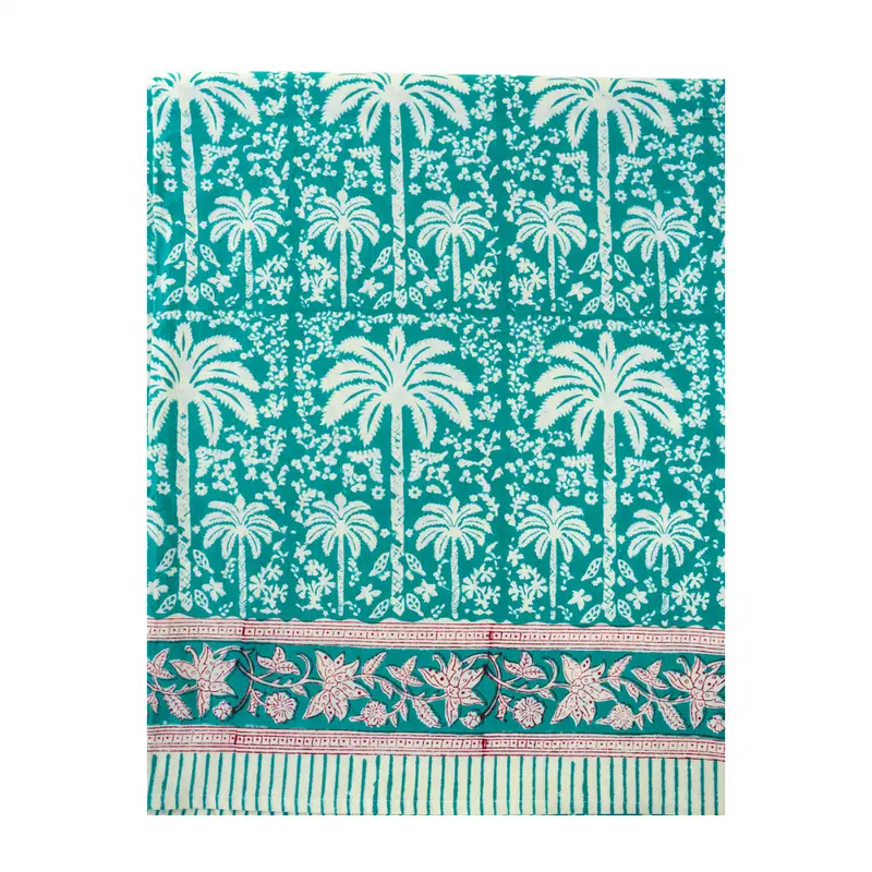 Palm Print Khajoor Grove Tablecloth Hand Block Printed
