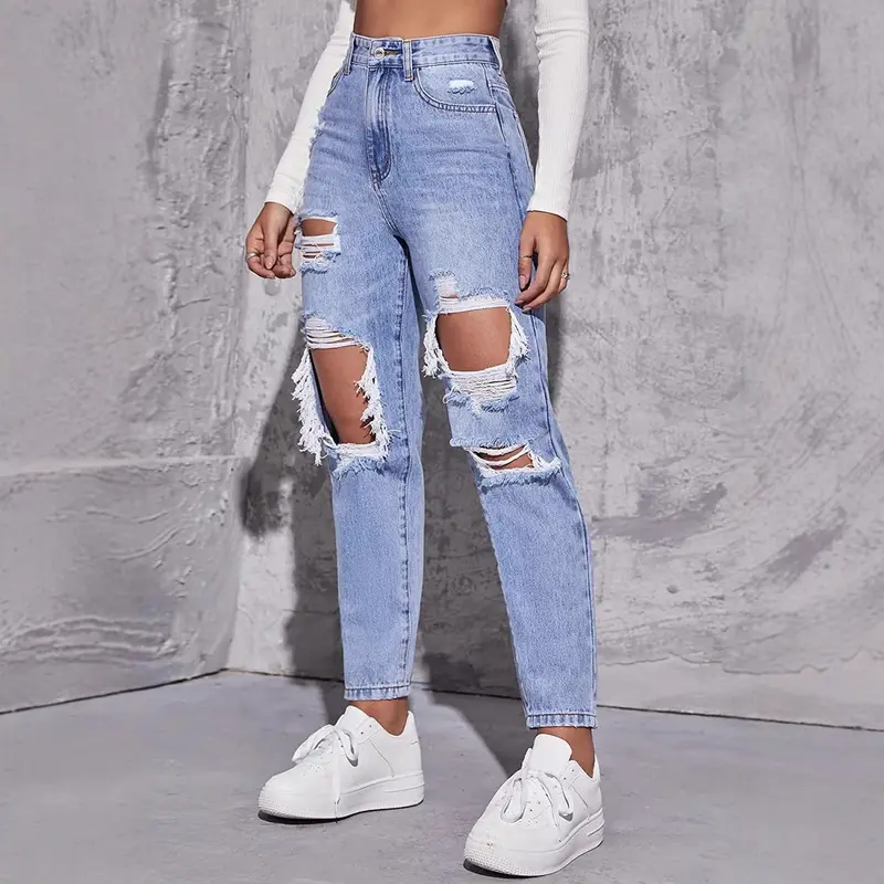 Paula | Damen Hochgeschnittene Destroyed Jeans