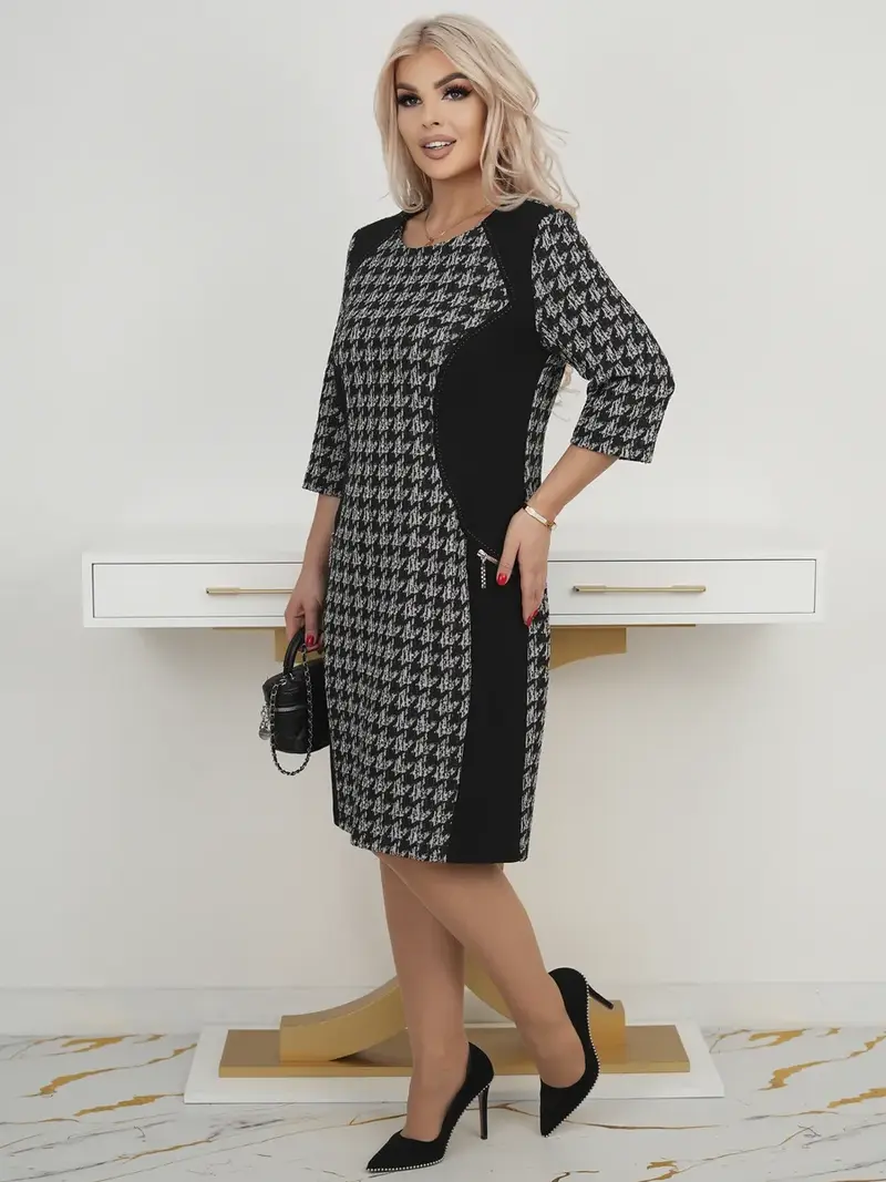 Paula | Elegantes Midi-Kleid Damen mit Musterlook