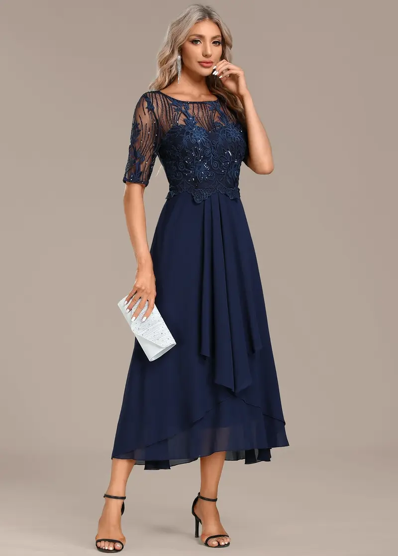 Pauline | Rundhals Kurzarm Kleid