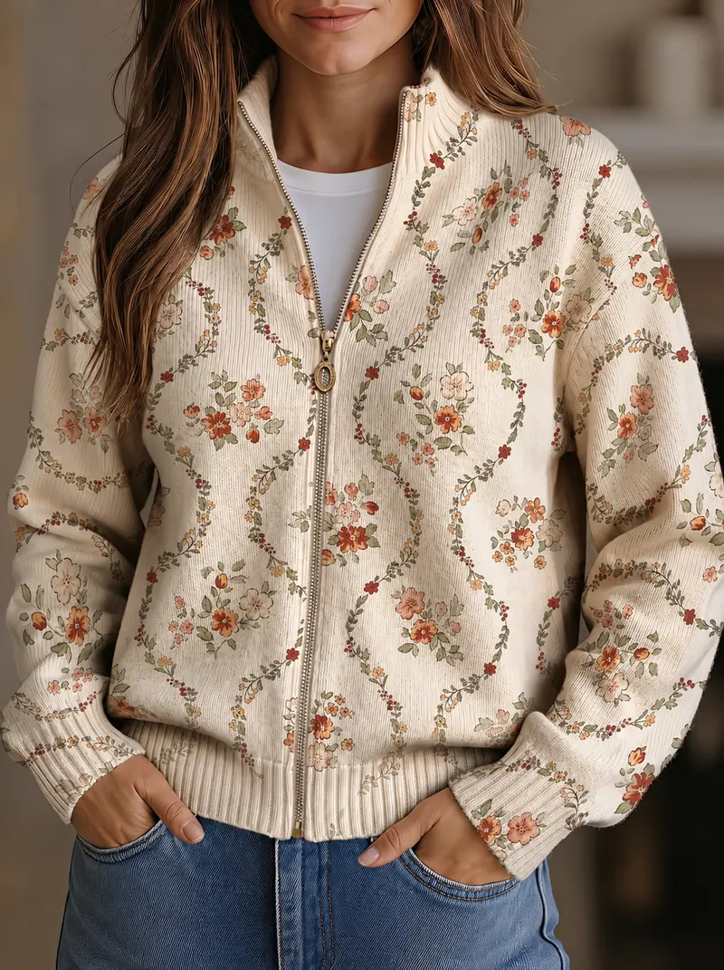 Persephone | Damen Strickjacke mit Blumenmuster