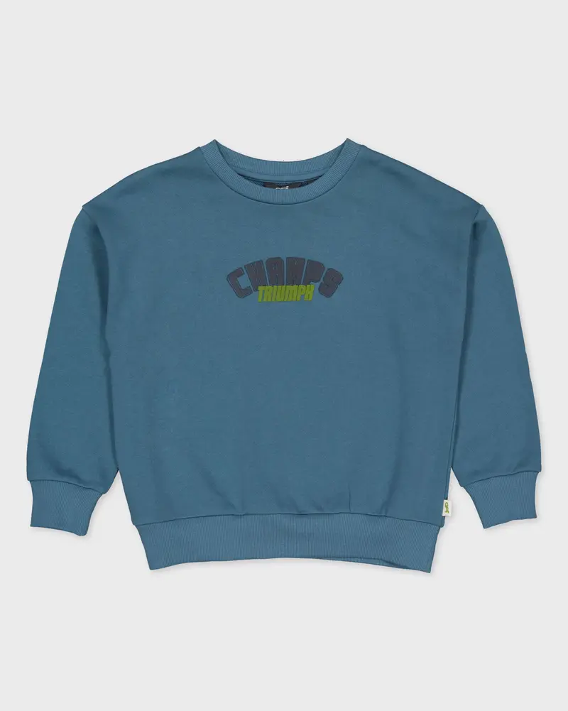 Petrolblauwe sweater met borstprint | Petrol