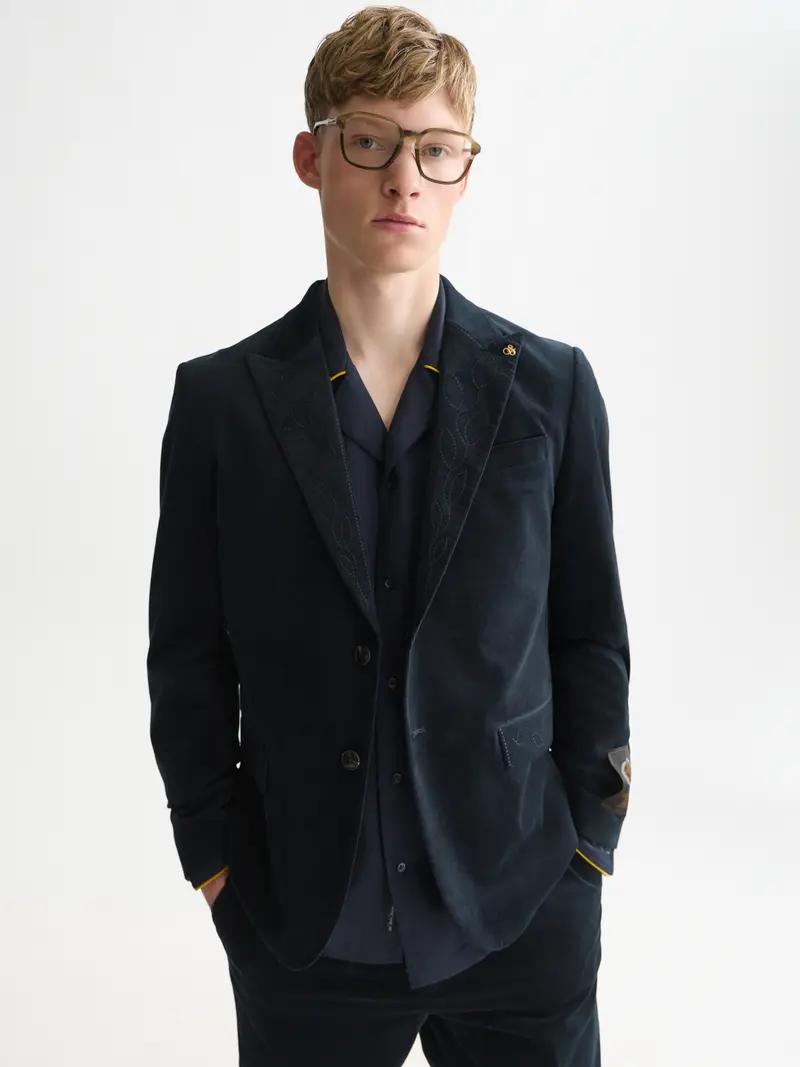 Pierce Embroidered Velvet Peak Lapel Blazer