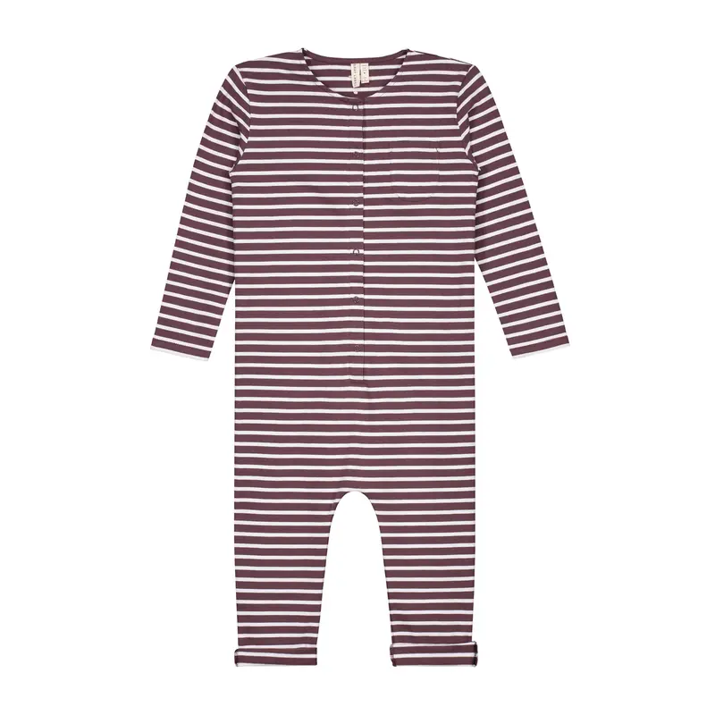 Playsuit Long Sleeve Plum White Striped