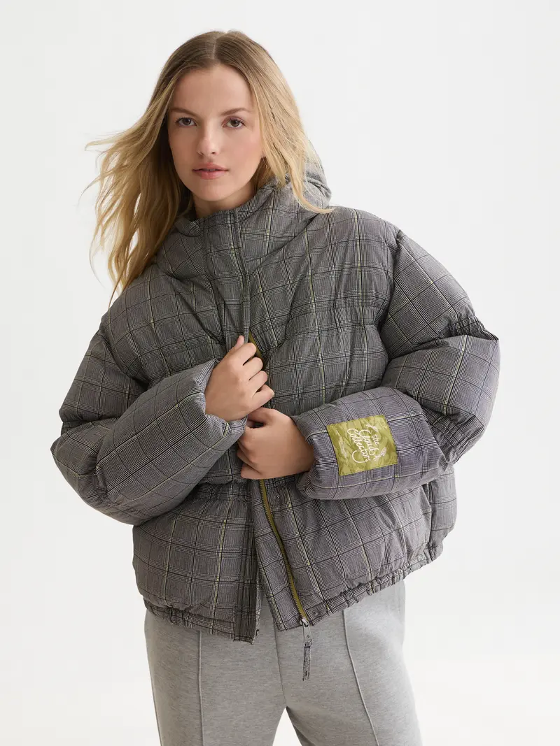 Printed Check Short Puffer