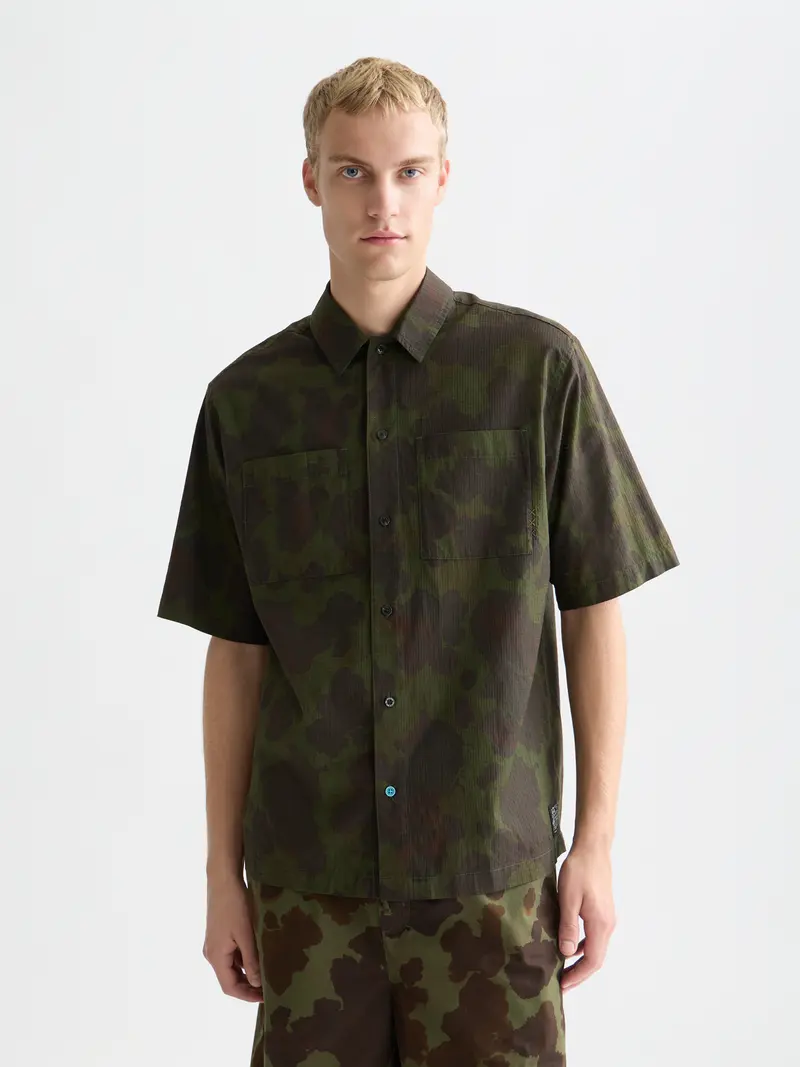Printed Cotton Ripstop Relaxed-Fit Short-Sleeve Shirt