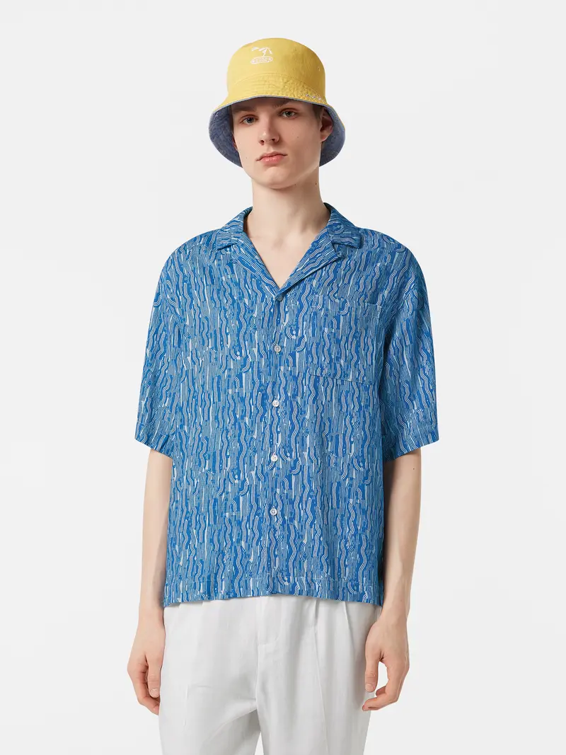 Printed Relaxed-Fit Linen-Blend Short Sleeve Shirt