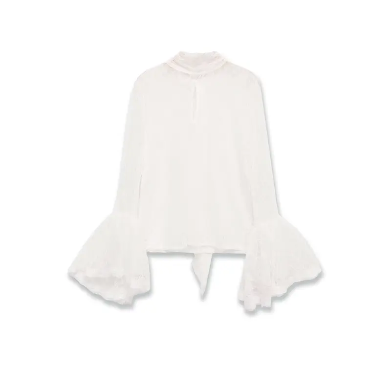 Punk top met hoornmouwen hoge hals en kanten patchwork