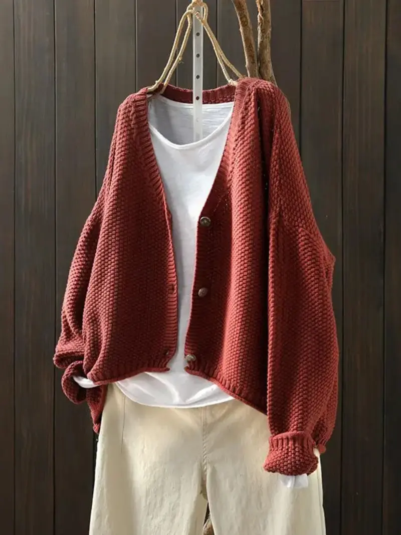Ragneid | Damen Strickjacke Oversize V-Ausschnitt