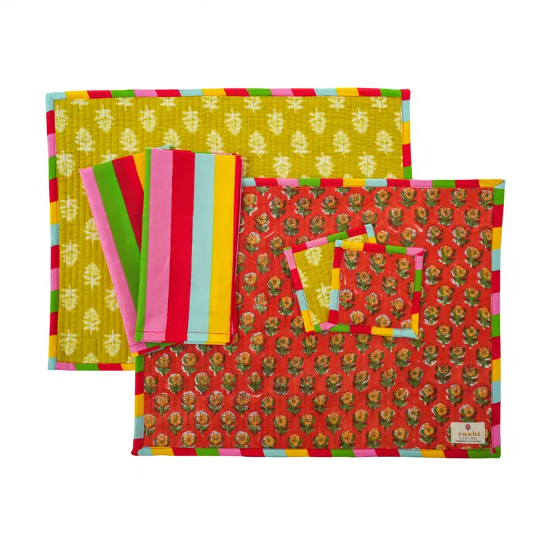 Rainbow Reversible Block Print Placemat Set of 2