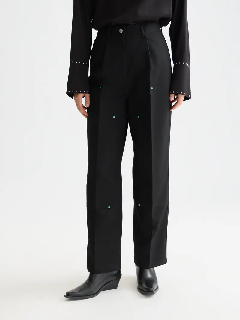Raine Studded High Rise Wide Leg Pants