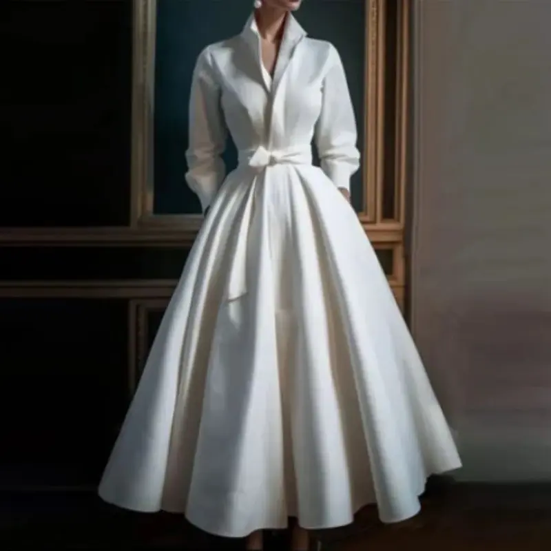 Ramona | V-Ausschnitt Langarm Midikleid