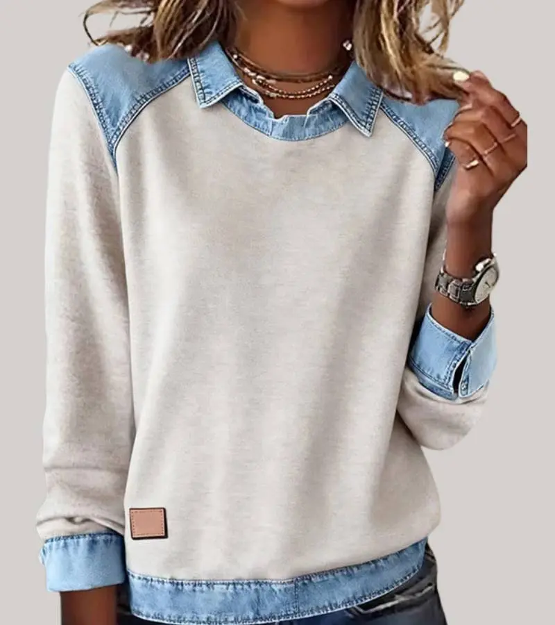 Ravit - Denim Strickoberteil Mit Langen Ärmeln