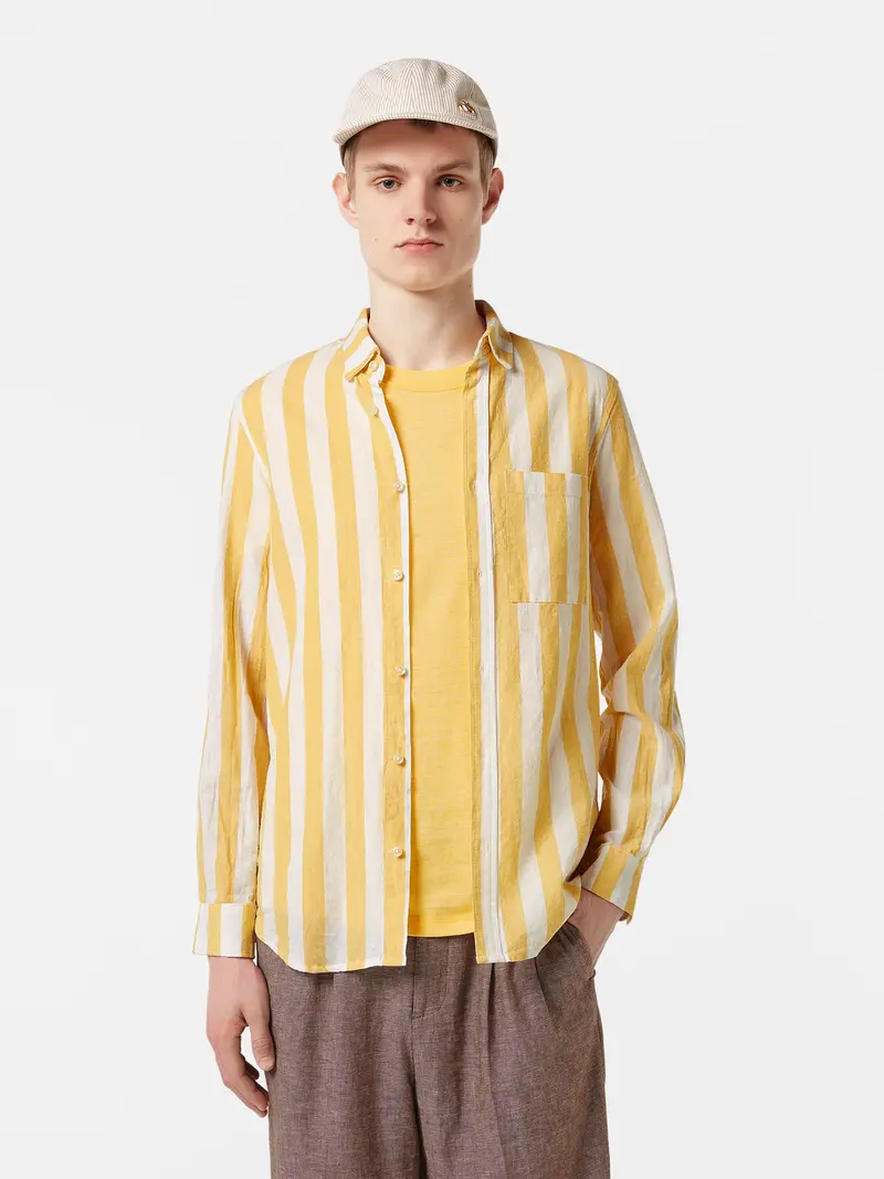 Regular-Fit Yarn-Dyed Linen Blend Stripe Shirt