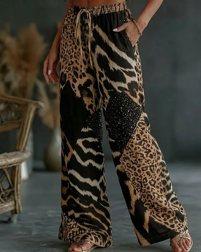 Rethlie | Weite Freizeithose mit Leoparden-Patchwork