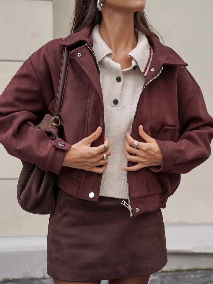 Retro Brown Suede Jacket for Women