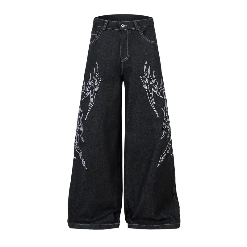 Retro Embroidered Denim Baggy Pants
