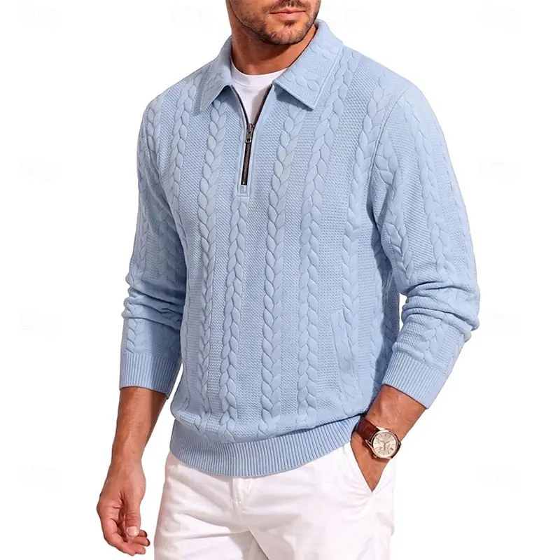 Rolvand | Herren Strickpullover Zopfmuster Reißverschluss